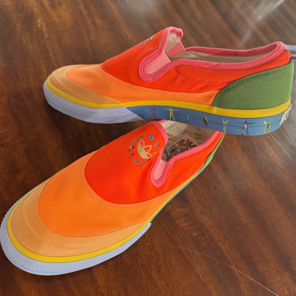 adidas Vibrant Orange and Green Slip-On Loafers